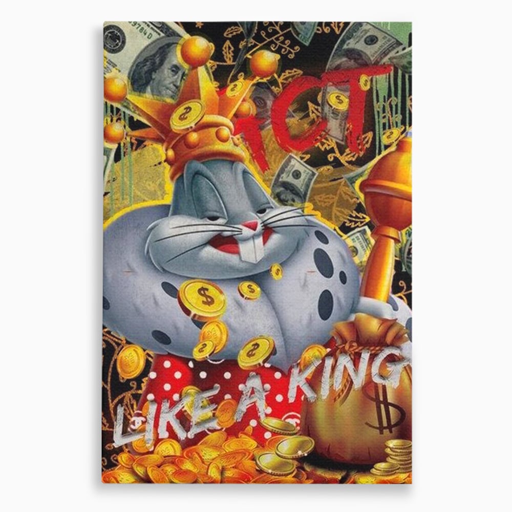 Tablou canvas cu tablou canvas cu bugs bunny rege, fara rama, pe sasiu de lemn